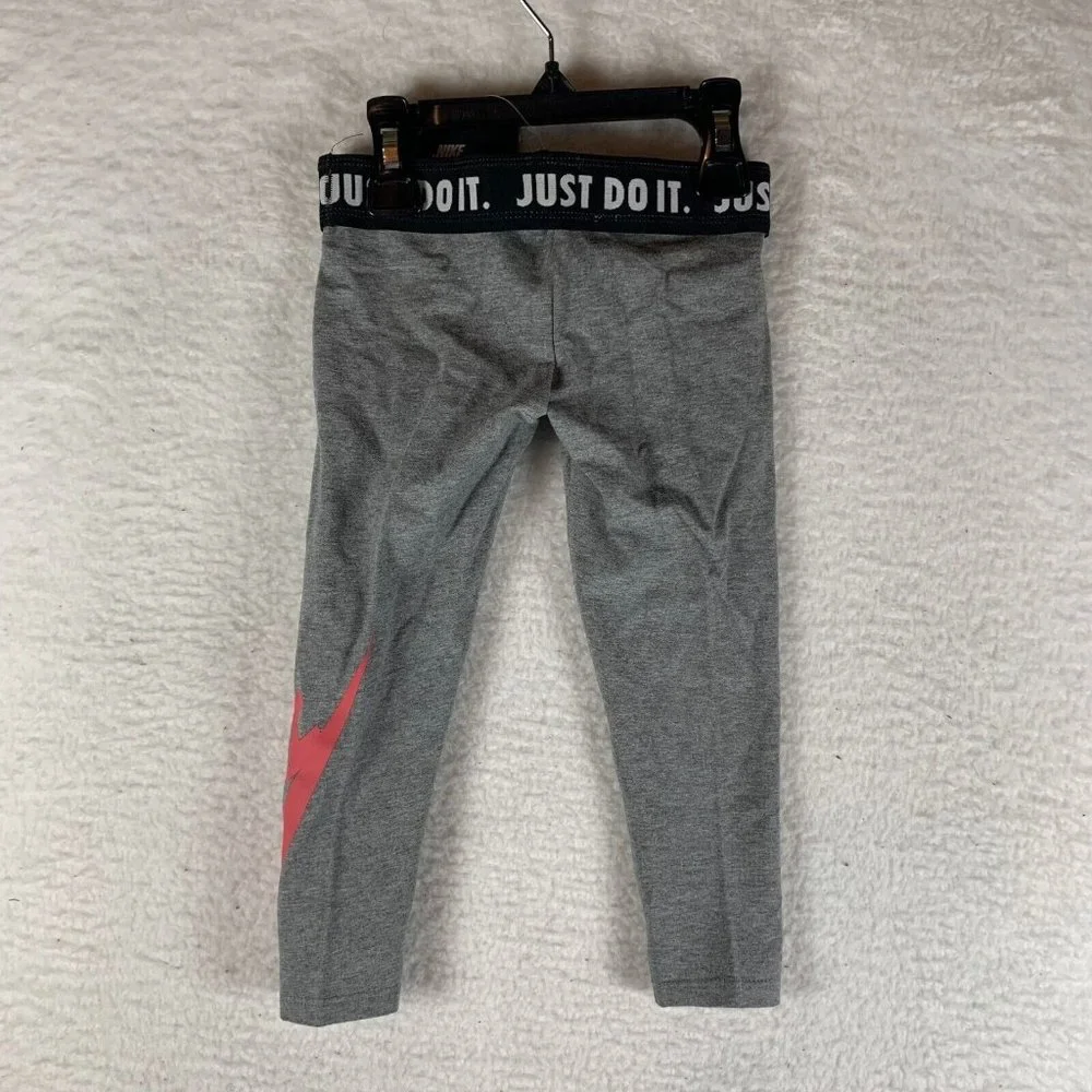 Nike Leggings Girls 4‎ Gray Stretch Training Elastic Fold Over Waist 7375